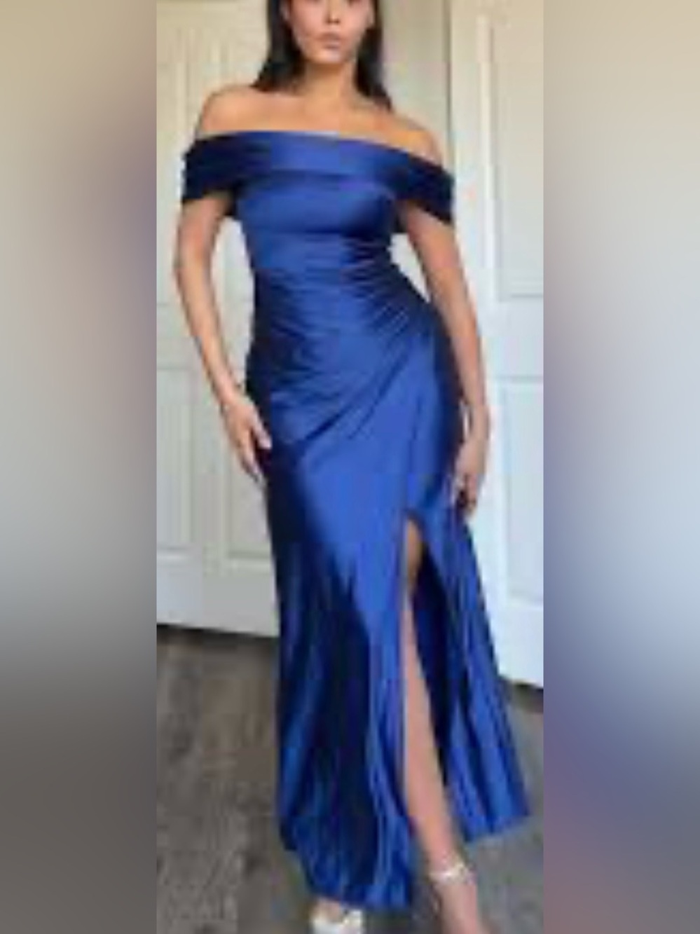 Royal Blue Satin Front Draped Maxi Dress